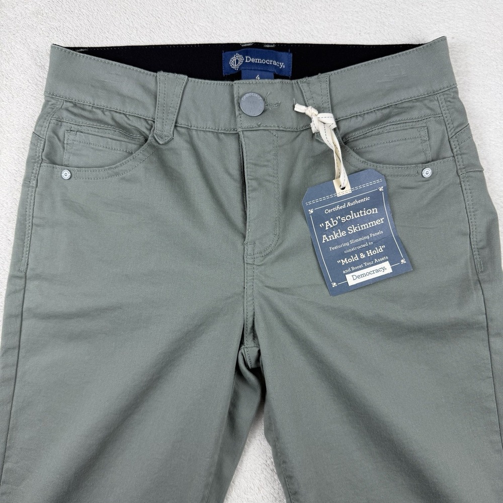 NWT-Democracy Ab Solution Ankle Skimmer Olive Green Pants Elastic Waist Size 4 - Picture 3 of 16